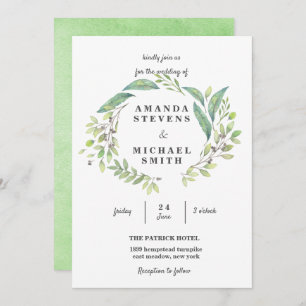 Greenery Laurel Olive Wreath Watercolor Wedding Einladung