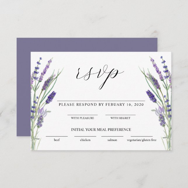 Greenery Lavender Lilac Lila Lila Wedding RSVP Begleitkarte (Vorne/Hinten)