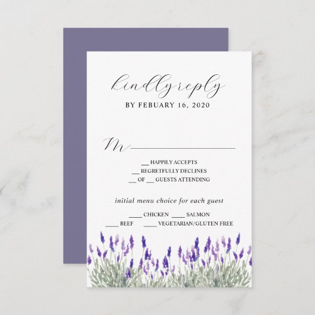 Greenery Lavender Lilac Lila Lila Wedding RSVP E Begleitkarte (Vorne/Hinten)