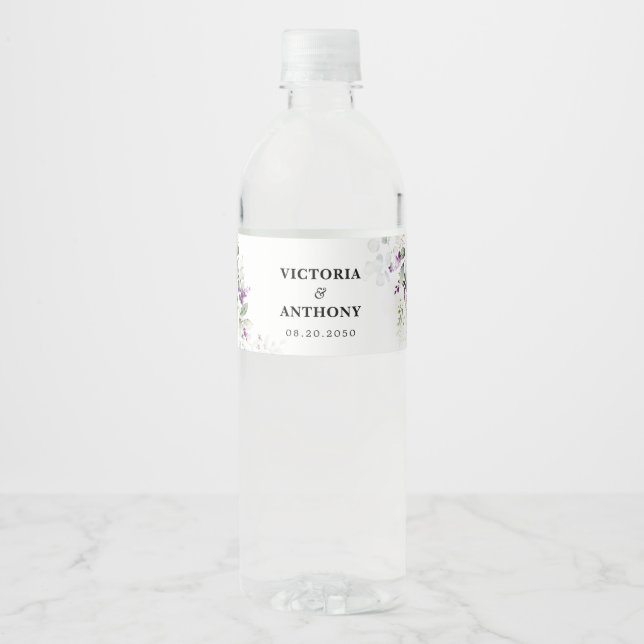 Greenery Lavender Wedding Water Flasche Label Wasserflaschenetikett (Vorderseite)