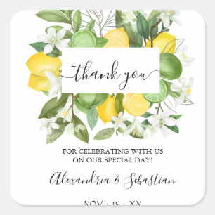 Greenery Lemony Wedding Vielen Dank Quadratischer Aufkleber