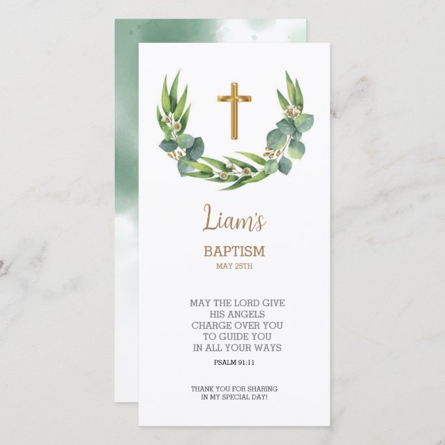 Greenery Lesezeichen Danke Karte, Taufe Gefallen (Vorne/Hinten)