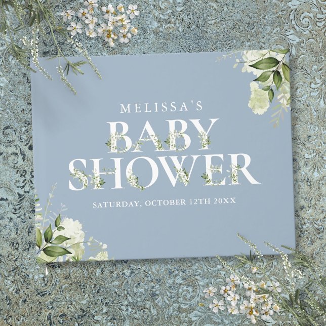 Greenery Letter Dusty Blue Baby Dusche Gästebuch (Greenery Letter Dusty Blue Baby Shower Guest Book)
