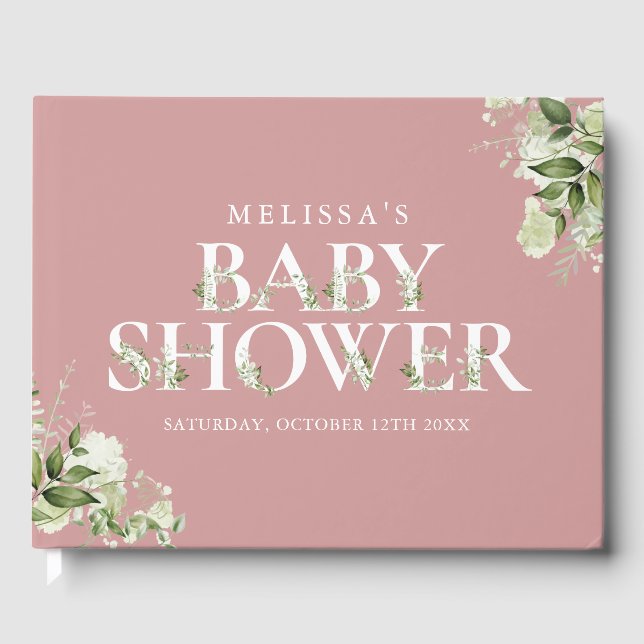 Greenery Letter Dusty Rose Pink Baby Dusche Gästebuch (Vorderseite)