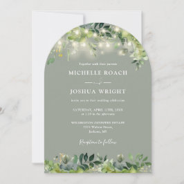 Greenery Lights Arch Sage Green QR Code Hochzeit Einladung