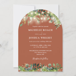 Greenery Lights Arch Terracotta QR Code Wedding Einladung