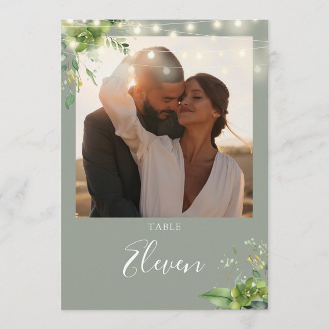 Greenery Lights Foto Sage Green Tischnummer (Vorderseite)