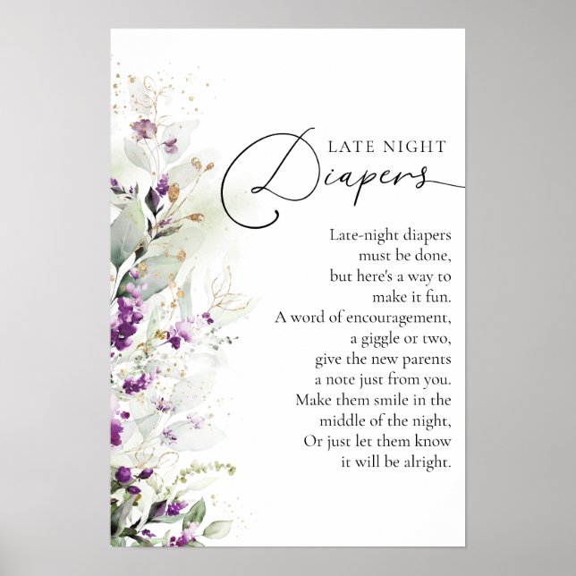 Greenery Lila Lilac Baby Shower Poster (Vorne)