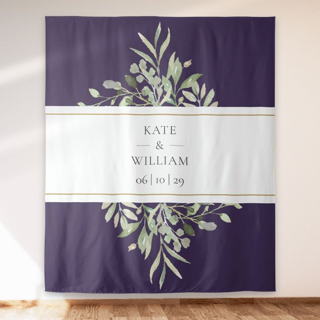 Greenery Lila Wedding Foto Stand Hintergrund Wandteppich (Greenery Purple Wedding Photo Booth Backdrop)