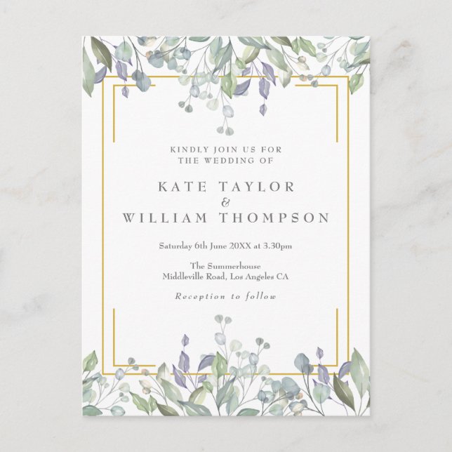 Greenery Lilac Floral Gold Geometric Wedding Einladungspostkarte (Vorderseite)