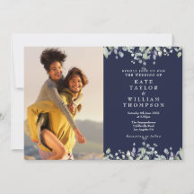 Greenery Lilac Floral Navy Blue 2 Photo Wedding