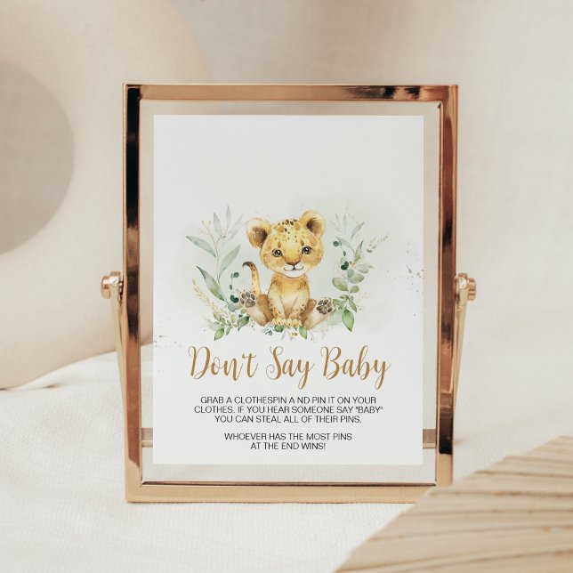 Greenery Lion Baby Dusche Say Baby nicht Poster (Gender Neutral Lion Jungle Baby Shower Don't Say Baby Sign)