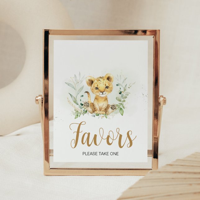 Greenery Lion Baby Duwer Favors Poster (Gender Neutral Lion Jungle Baby Shower Favors Sign)