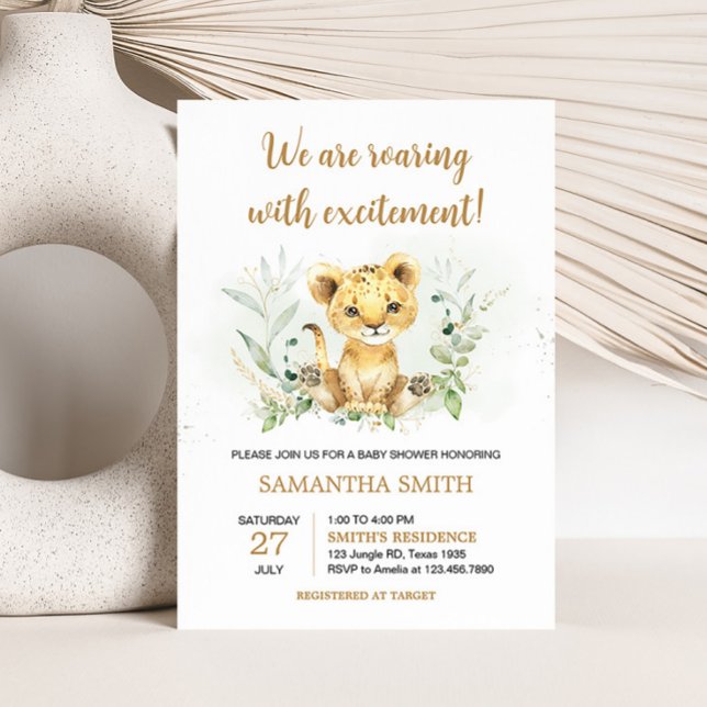 Greenery Lion Baby Shower Einladung (Gender Neutral Lion Jungle Baby Shower Invitation)