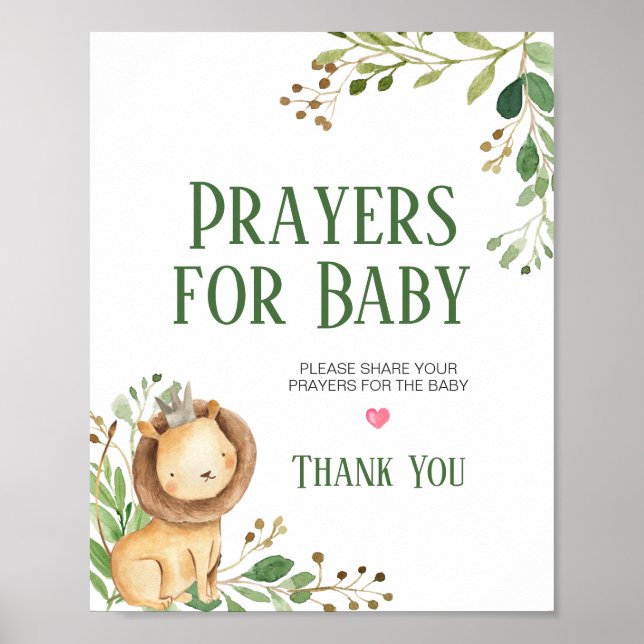 Greenery Lion Baby Shower Gebete für Baby Poster (Vorne)