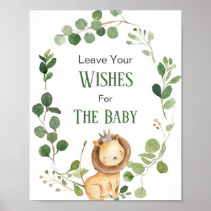 Greenery Lion Baby Shower Wünsche für Baby Poster