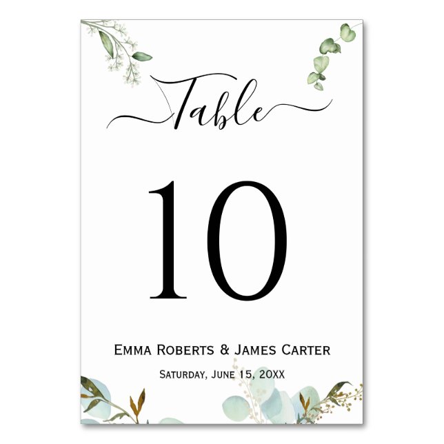 Greenery Luxury Script Wedding Tischnummer (Vorderseite)