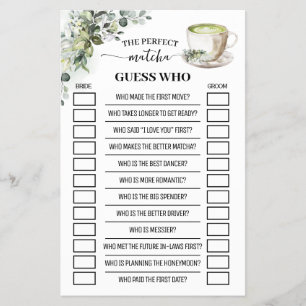 Greenery Matcha Guess Who Brautparty-Spielkarte Flyer