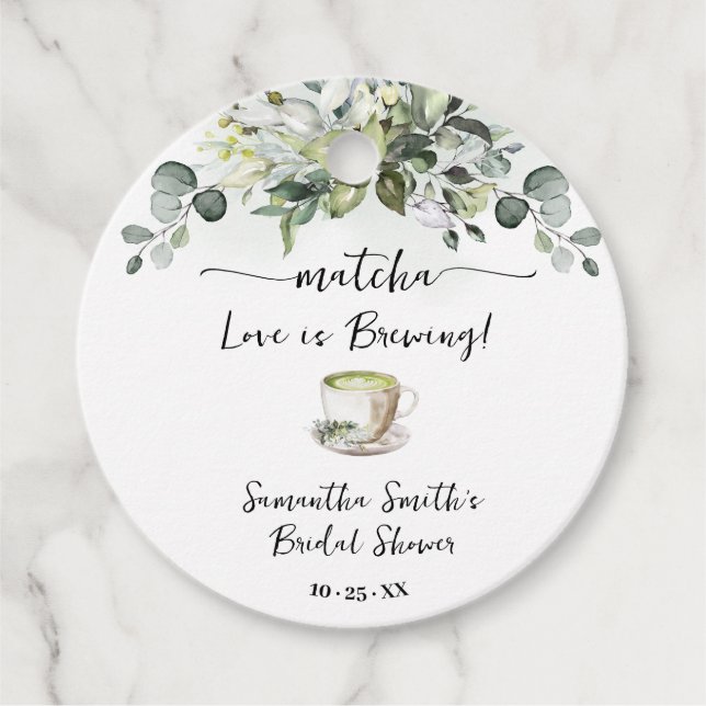 Greenery Matcha Love is Brewing Tea Bridal Shower Geschenkanhänger (Vorderseite)