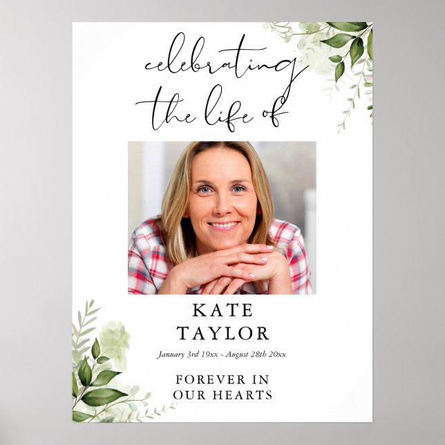 Greenery Memorial Celebration Of Life Photo Poster (Vorne)