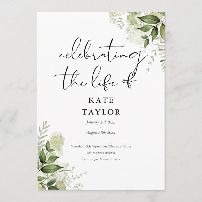 Greenery Memorial Funeral Order Of Service  Programm (Vorderseite)