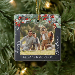 Greenery Merry Christmas Foto Chalkboard Keramikornament