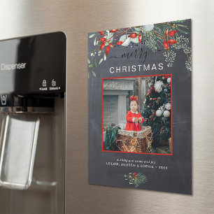 Greenery Merry Christmas Foto Chalkboard Magnetkarte
