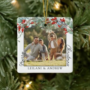 Greenery Merry Christmas Foto Keramikornament