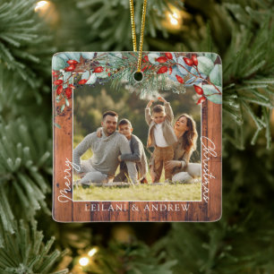 Greenery Merry Christmas Foto Wood Keramikornament