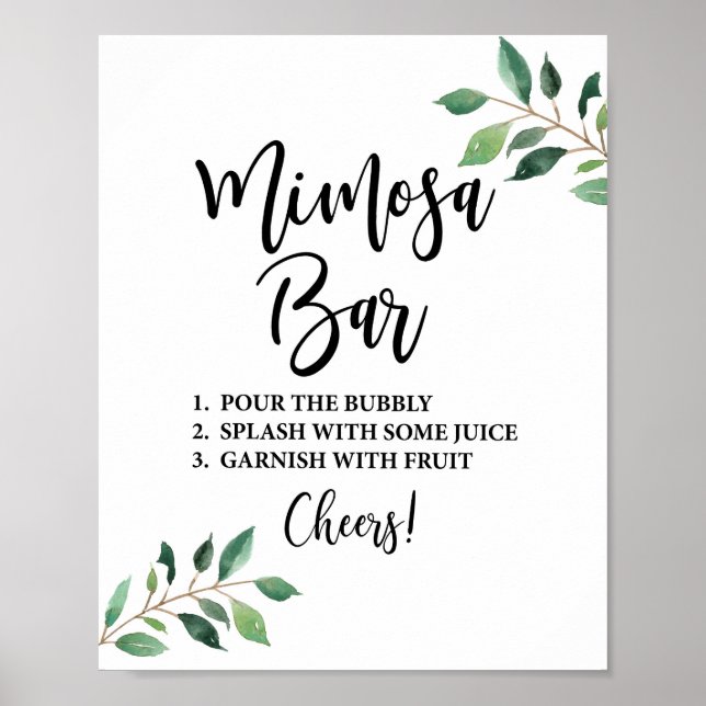 Greenery Mimosa Bar Wedding oder Party Sign Poster (Vorne)