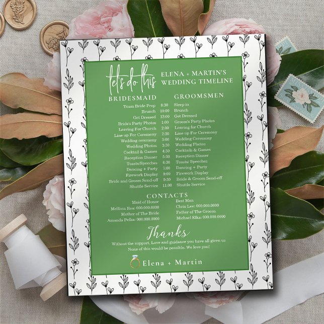 Greenery Minimal Bridal Hochzeitstag Timeline (Von Creator hochgeladen)