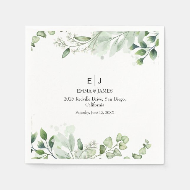 Greenery Minimal Chic Wedding Napkins Serviette (Vorderseite)