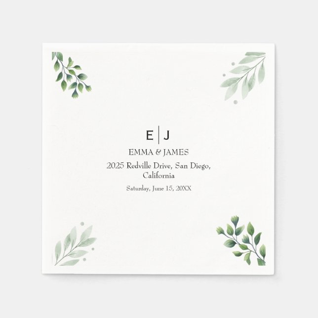 Greenery Minimal Chic Wedding Napkins Serviette (Vorderseite)
