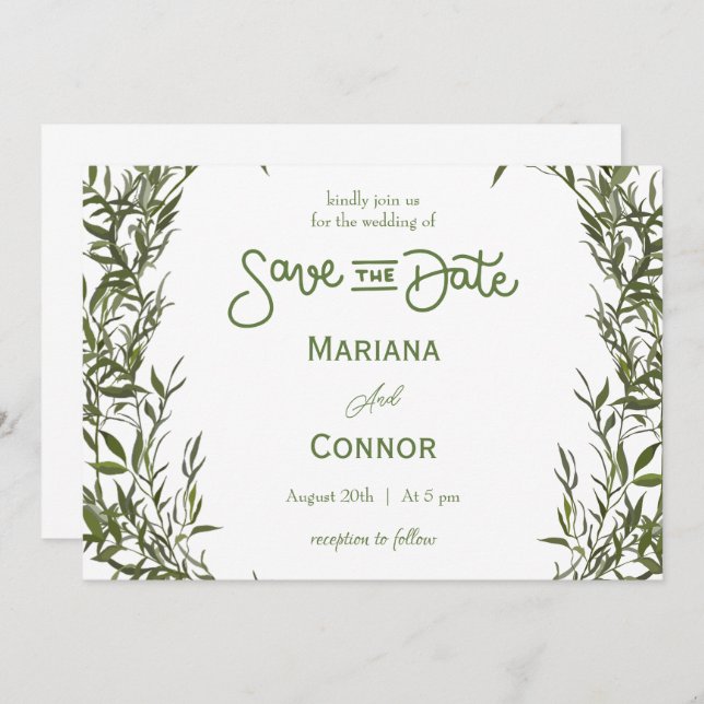 Greenery Minimal Save The Date Invitation Einladung (Vorne/Hinten)