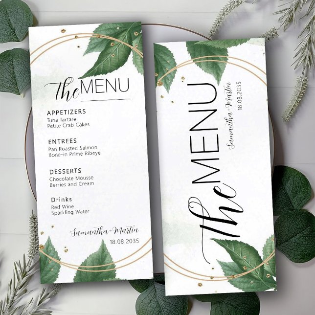 Greenery Minimal Script Wedding Menu Menükarte (Von Creator hochgeladen)