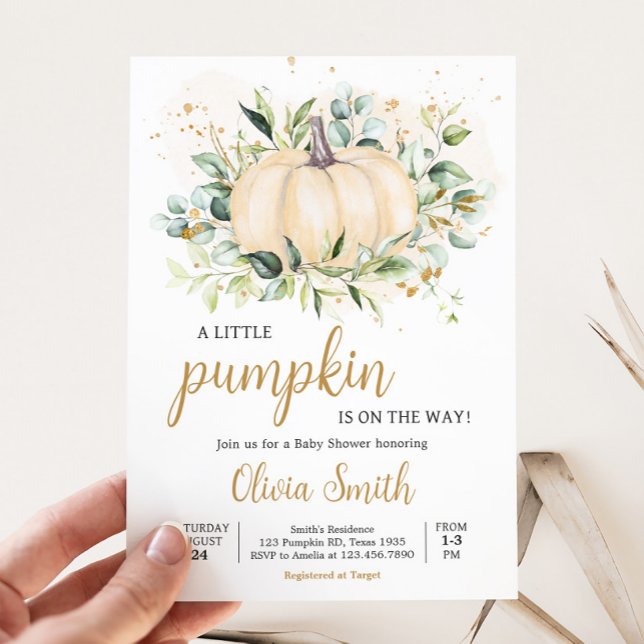 Greenery Minimalistisch Pumpkin Baby Shower Einladung (Greenery Gold Pumpkin Invitation
)