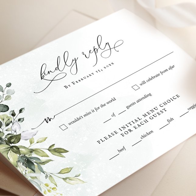 Greenery Minimalistisch Script Wedding RSVP Reply  (Von Creator hochgeladen)