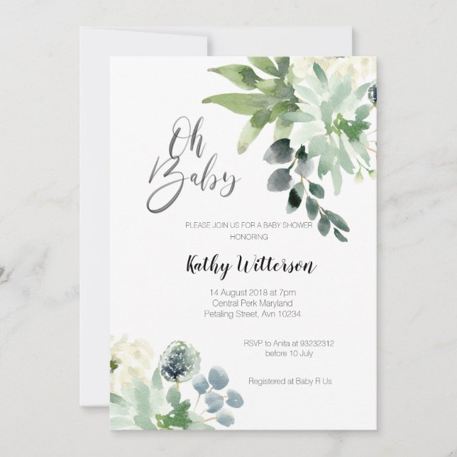 Greenery Modern Baby Shower Invitation Boy Einladung (Vorderseite)