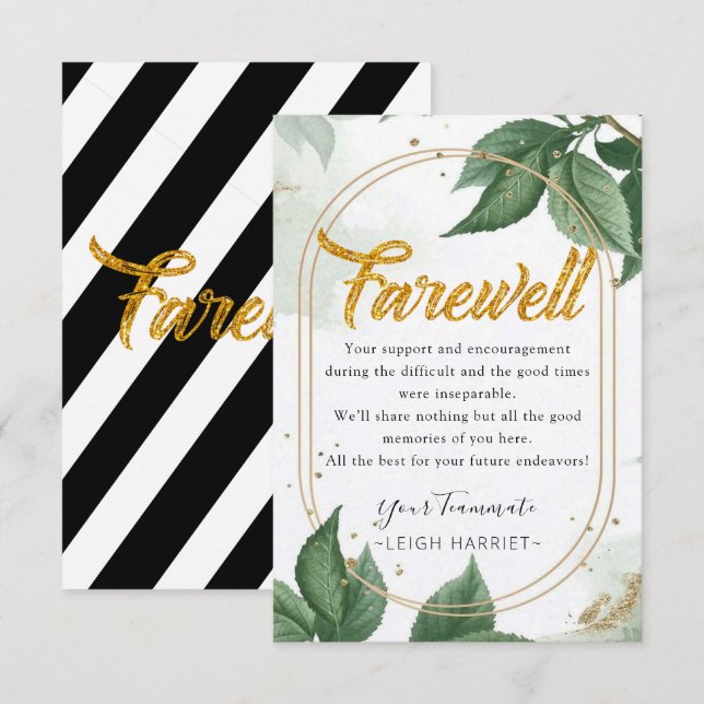 Greenery Modern Goodbye Mitarbeiter Abschiedskarte Dankeskarte (Vorne/Hinten)