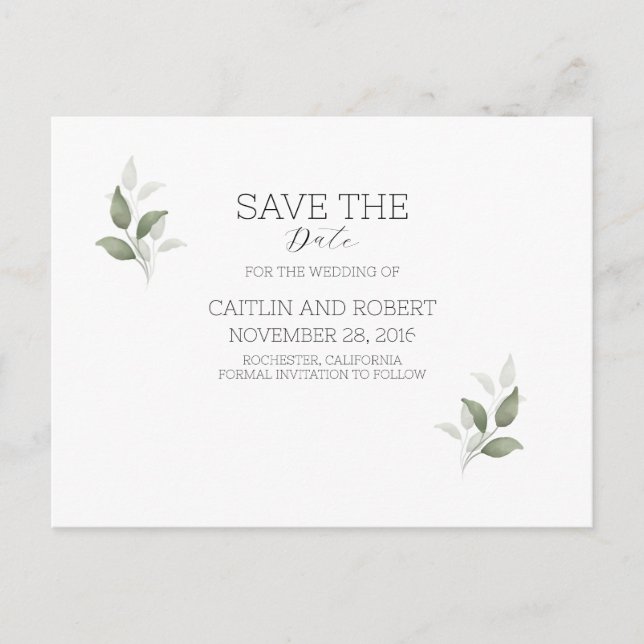 Greenery Modern Wedding Postcard Postkarte (Vorderseite)