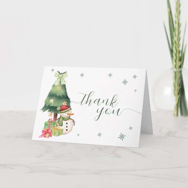 Greenery Modern Winter Snowman Baby Shower Dankeskarte (Vorderseite)
