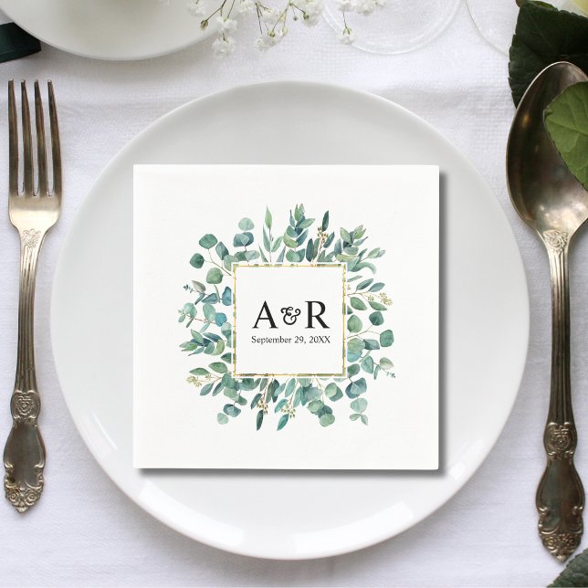 Greenery Moderne Monogram Minimalistisch Wedding Serviette (Von Creator hochgeladen)