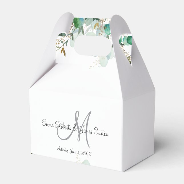 Greenery Monogram Gastgeschenk Hochzeit Boxes Geschenkschachtel (Vorderseite)