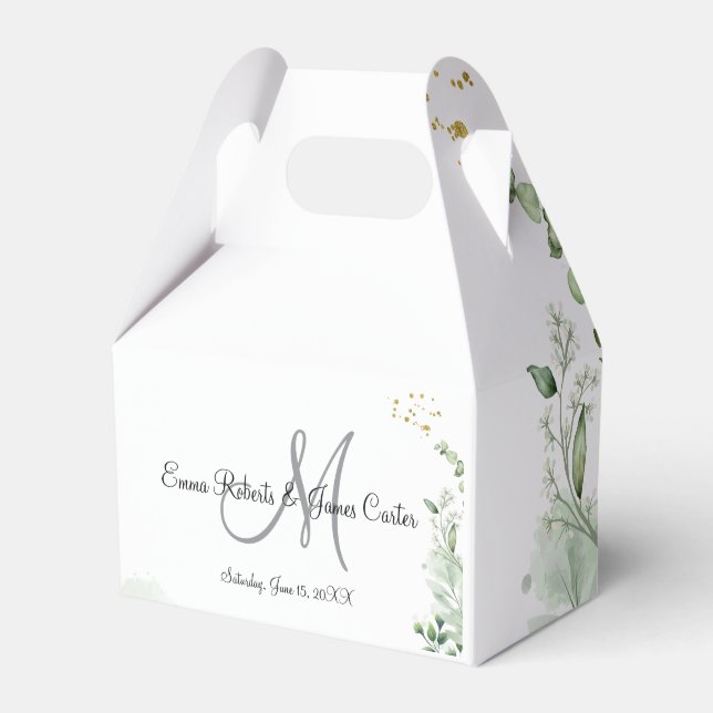 Greenery Monogram Wedding Favor Boxes Geschenkschachtel (Vorderseite)
