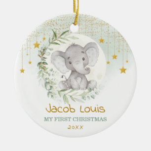 Greenery Moon & Star Elephant Baby 1. Weihnachten Keramik Ornament