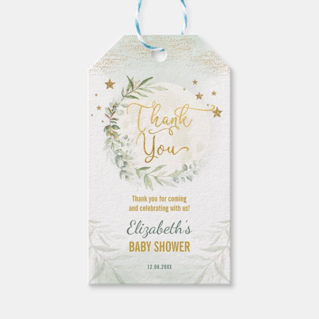 Greenery Moon Twinkle Little Star Duwer Favors Geschenkanhänger (Vorderseite)