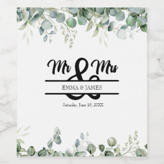 Greenery Mr. & Mrs. Wedding Weinlabel Weinetikett