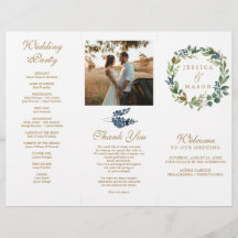 Greenery Navy Gold Trifffalten Hochzeitsprogramme