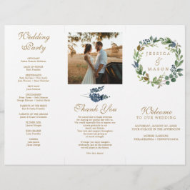 Greenery Navy Gold Trifffalten Hochzeitsprogramme