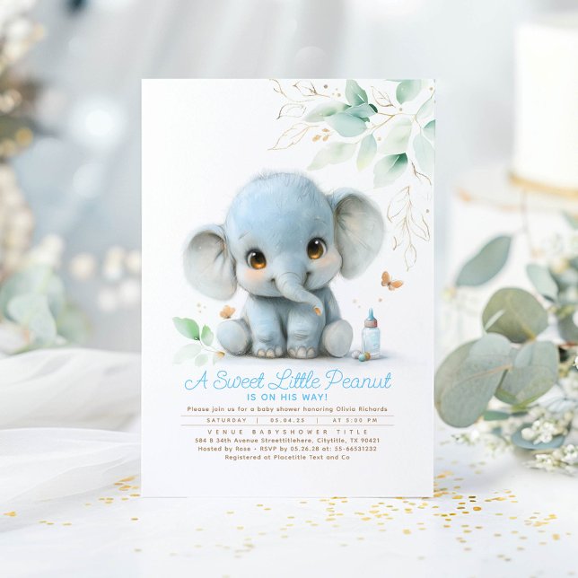 Greenery Niedlich Elephant Boy Baby Shower Einladung (Little Elephant Boy Baby Shower Invitations)